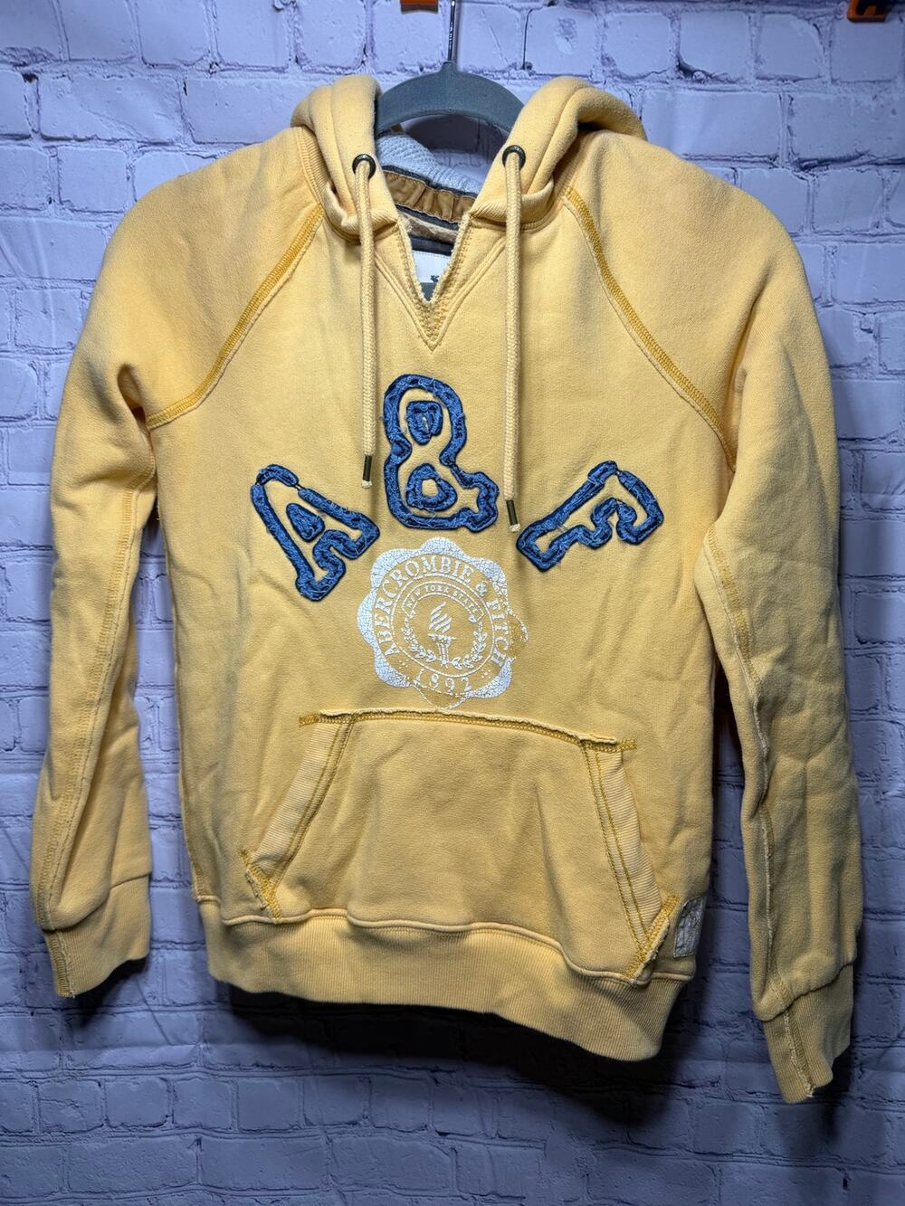 Abercrombie & Fitch Womens Y2K Pullover Hooded Sweatshirt Yellow Size S Casual